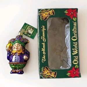 Old World Christmas Mardi Gras Jester Ornament Blown Glass New Orleans Box Tag